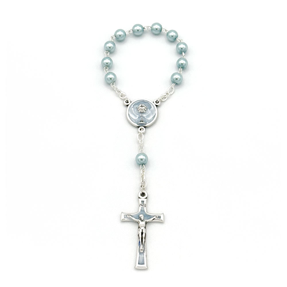 First Communion Blue Pearl Glass Beads One Decade Rosary