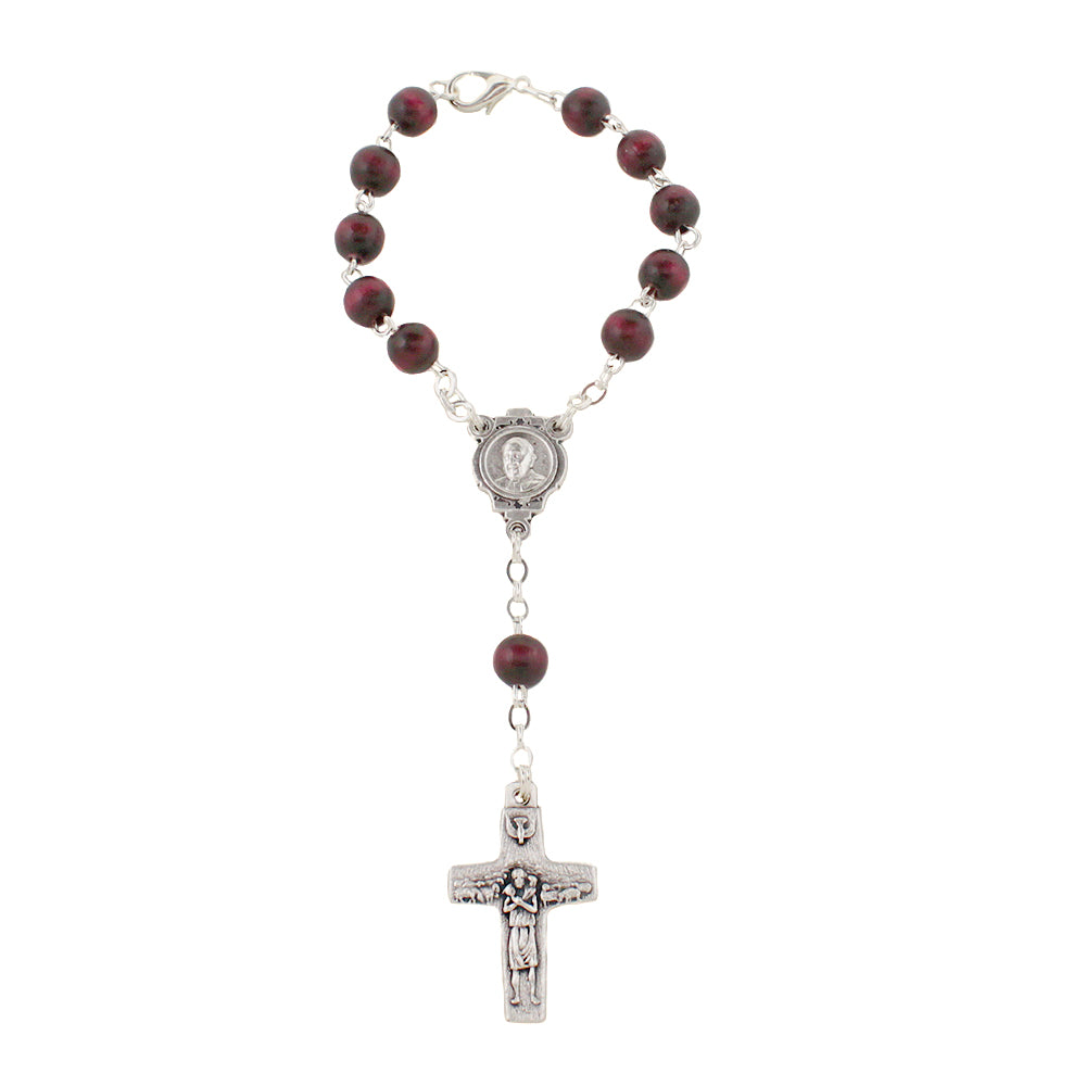 Rosary One Decade Wood Beads with Original Pope Francis Cross by Vedele