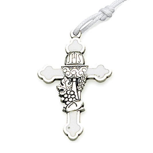 First Communion Silver Tone Metal Cross Pendant