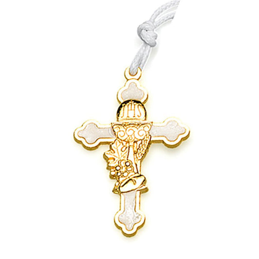 First Communion Gold Tone Metal Cross Pendant