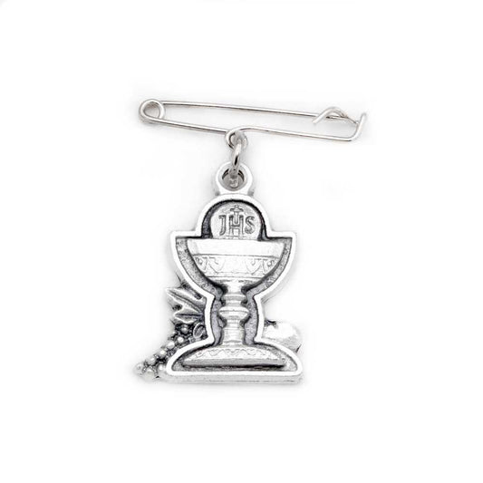 First Communion Lapel Pin Silver JHS Chalice