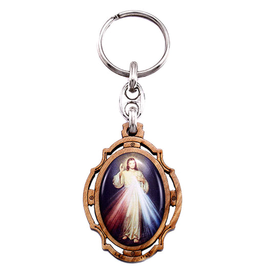 Divine Mercy Olive Wood Keychain