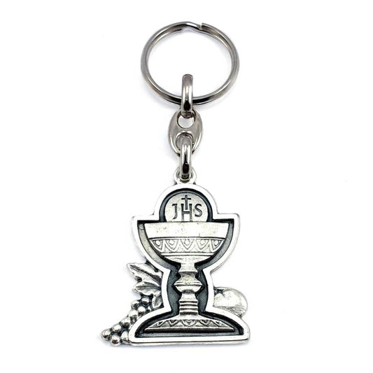 First Communion Chalice Keychain Oxidized Silver Finish