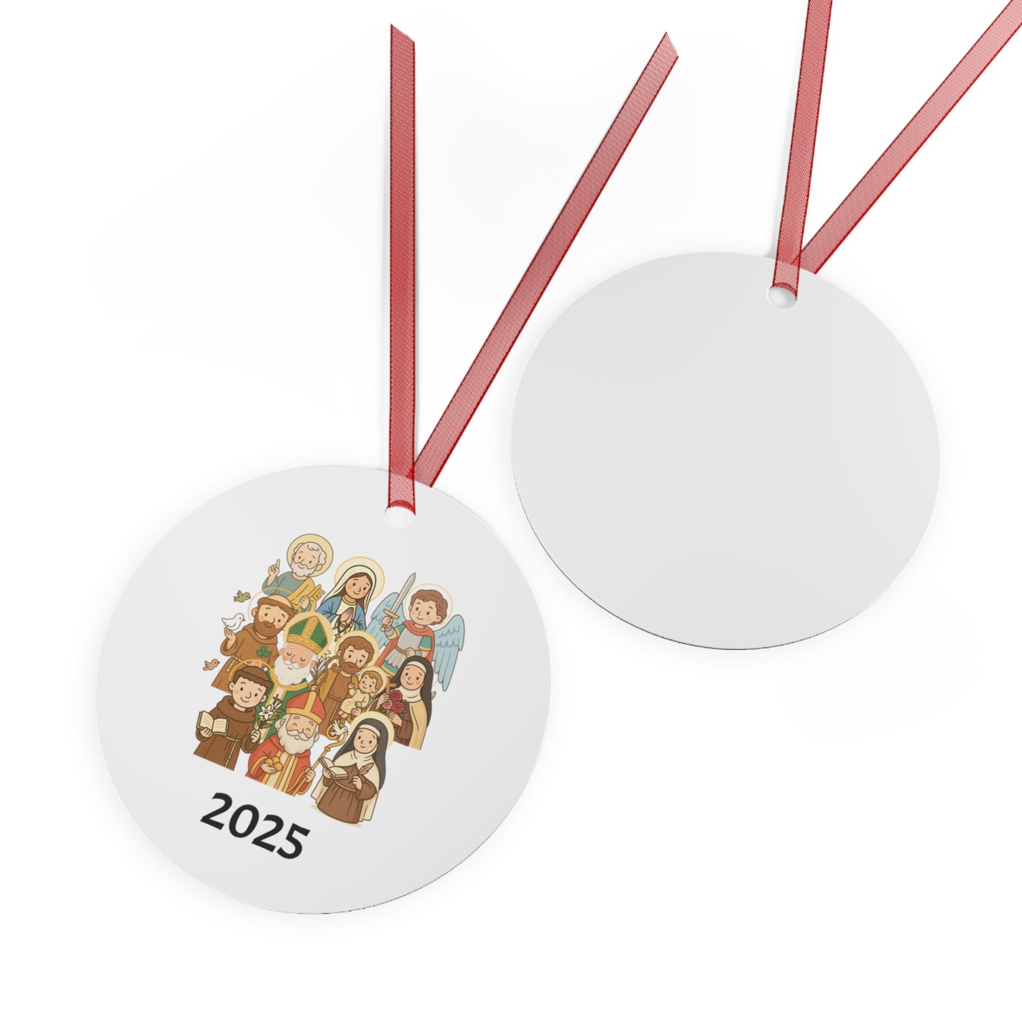 Cute Cartoon Saints Catholic Metal Ornament - Round Kids Saint One-Sided Christmas Decoration