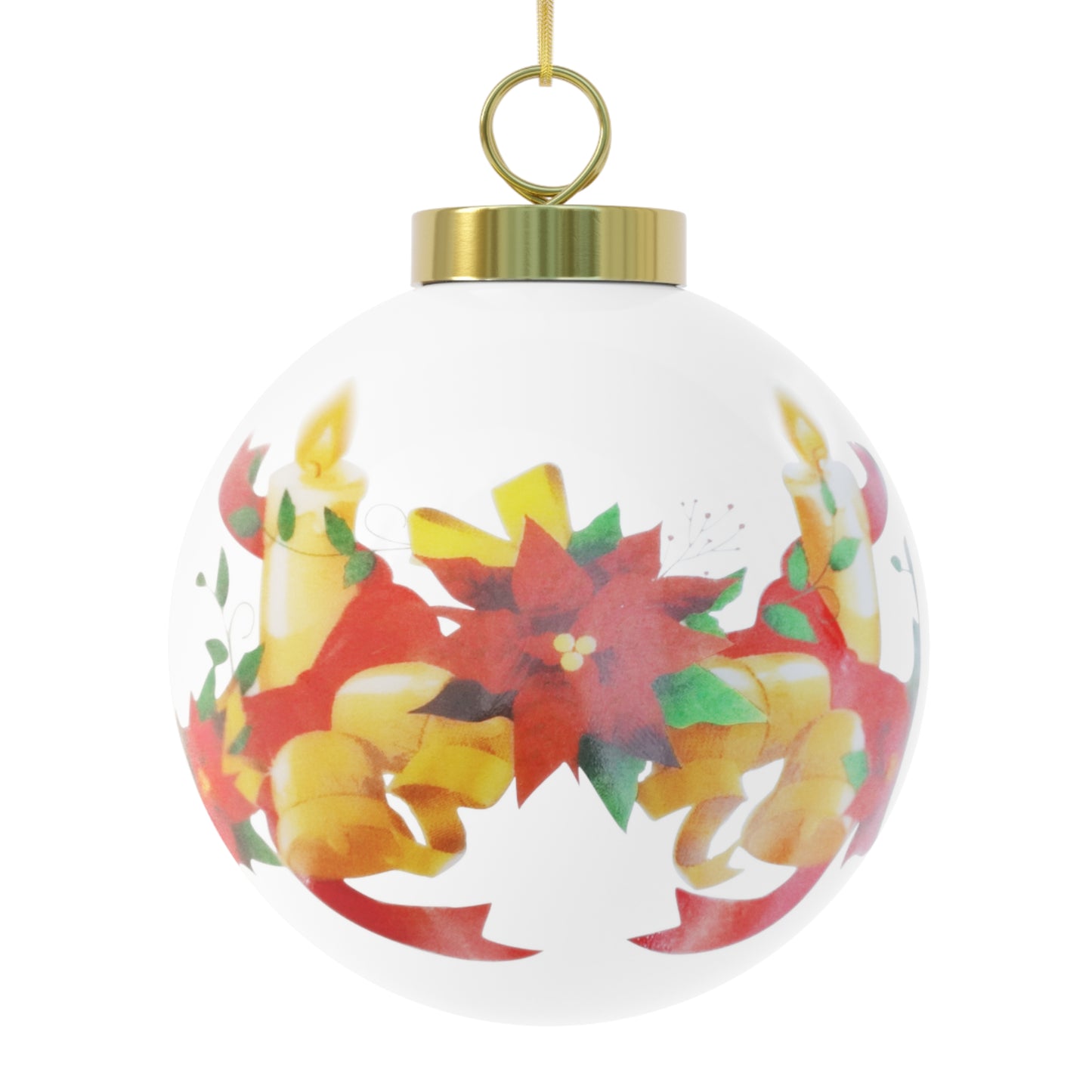 All Saints Catholic School - Cresson, PA -   Christmas Ball Ornament — Festive Poinsettia & Candles Holiday Glass Ornament