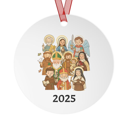 Cute Cartoon Saints Catholic Metal Ornament - Round Kids Saint One-Sided Christmas Decoration
