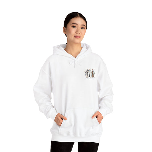 Faith Strength Grace Catholic Hoodie - Women Saints Vintage Chest Graphic Cozy Pullover