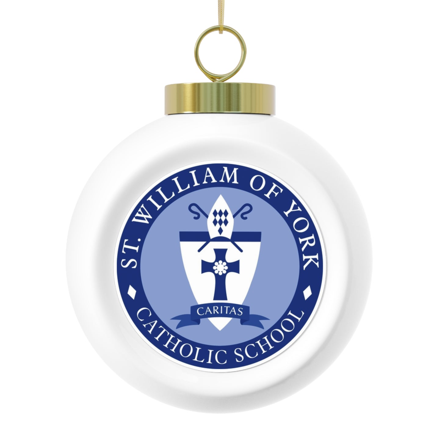 St William of York School - Stafford, VA -  Christmas Ball Ornament — Festive Poinsettia & Candles Holiday Glass Ornament
