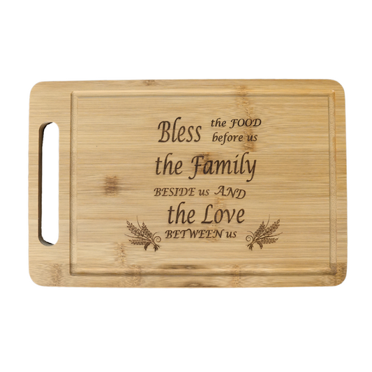 Wooden bread board with engraved prayer "Bless the food before us the family beside us and the love between us"