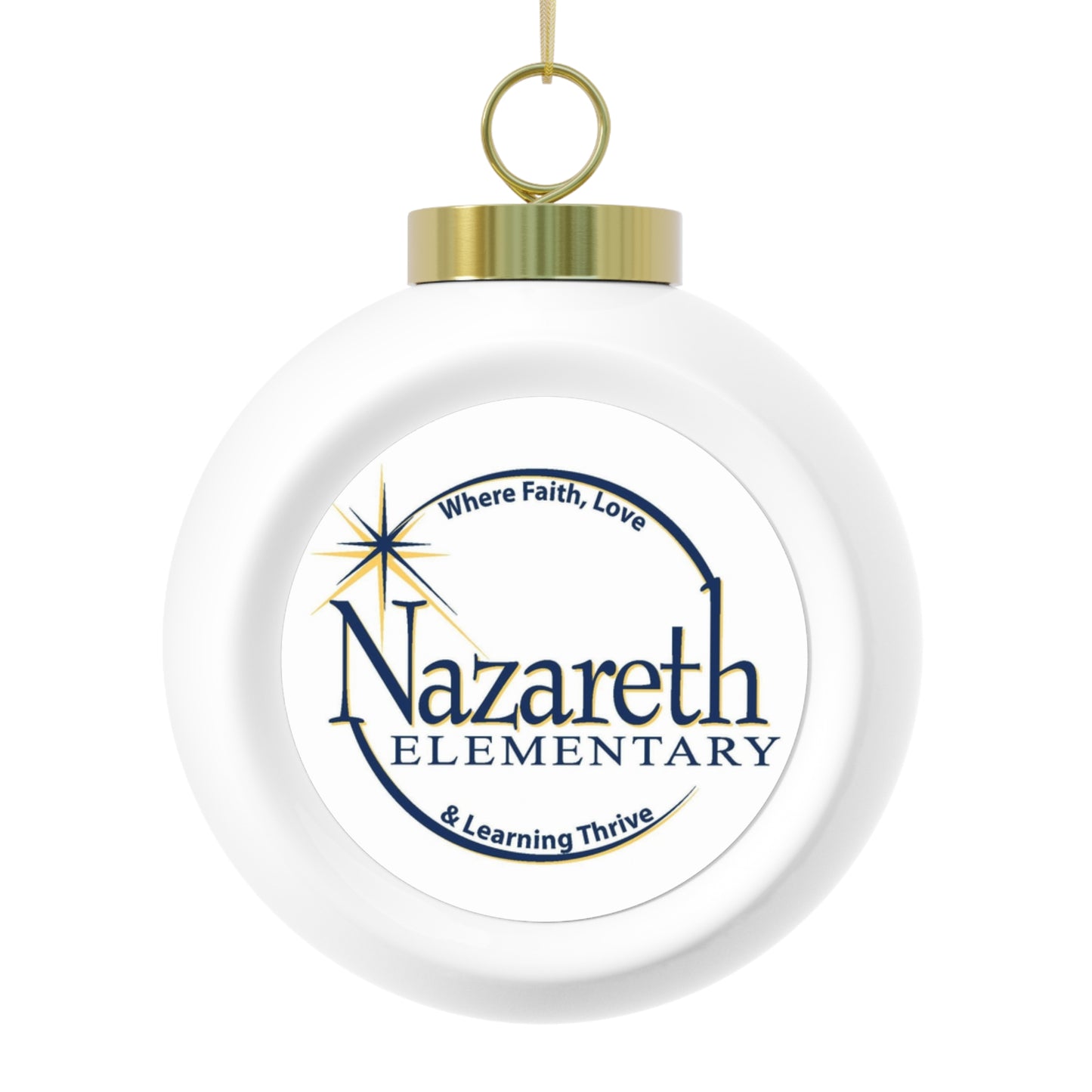 Nazareth Elementary School, Rochester NY -  Christmas Ball Ornament — Festive Poinsettia & Candles Holiday Glass Ornament