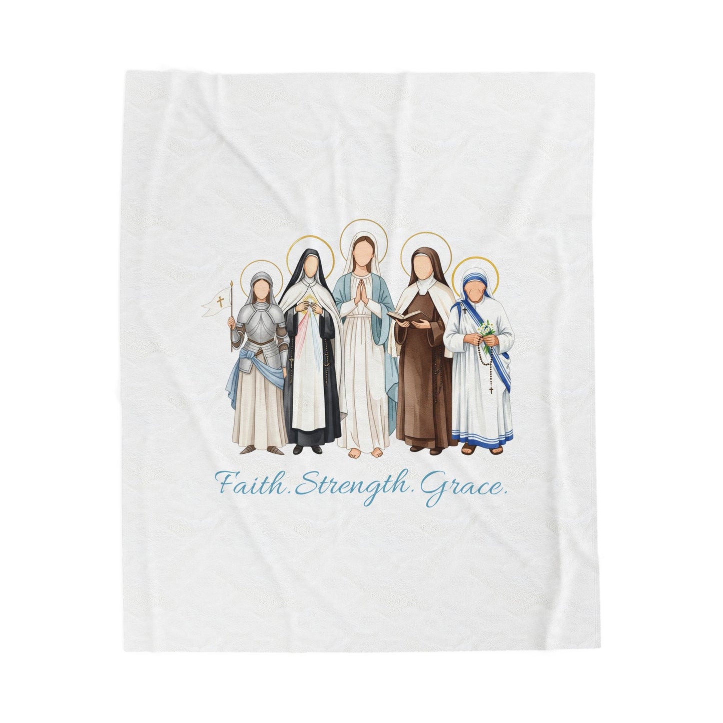 Faith Strength Grace Catholic Velveteen Plush Blanket - Cozy Psalm 46:10 Throw