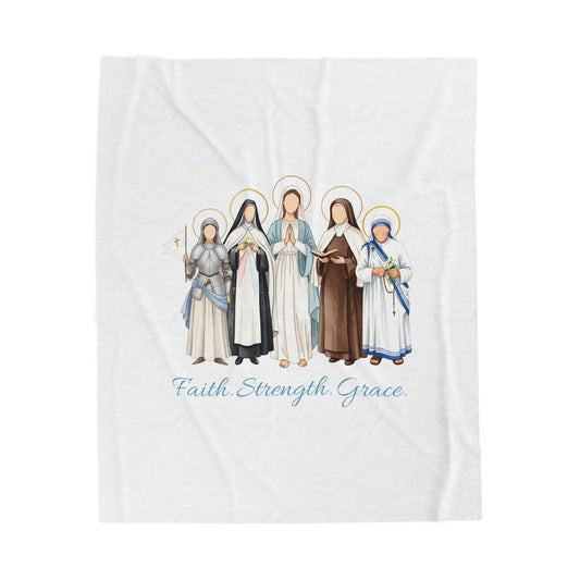 Faith Strength Grace Catholic Velveteen Plush Blanket - Cozy Psalm 46:10 Throw