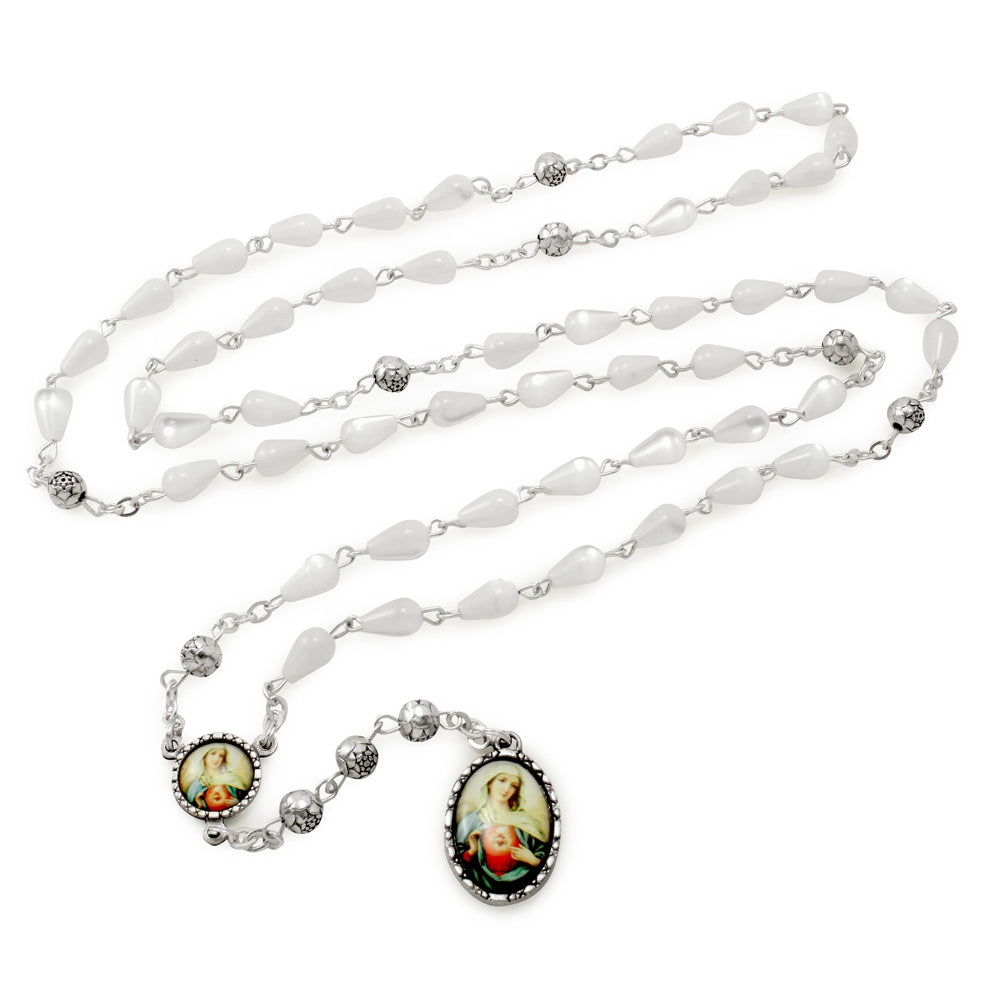Seven Sorrows of Mary Rosary Chaplet Acrylic Pearl Beads and Matching Rosary Pouch  8-1509
