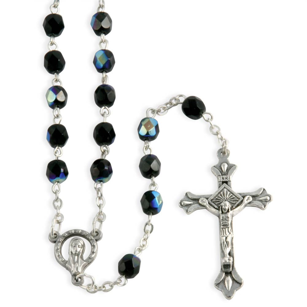 Rosary Black Crystal Glass Beads Madonna