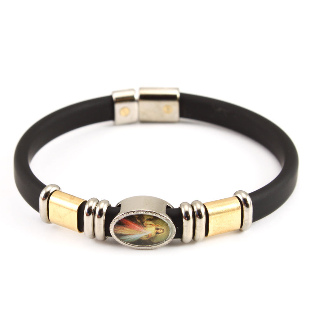 Catholic Spiritual Bracelet with Medal and Gold Slider Beads