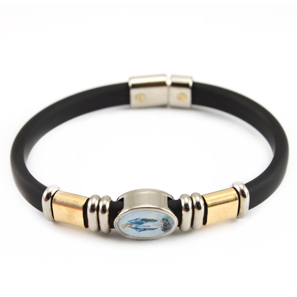 Catholic Spiritual Bracelet with Medal and Gold Slider Beads