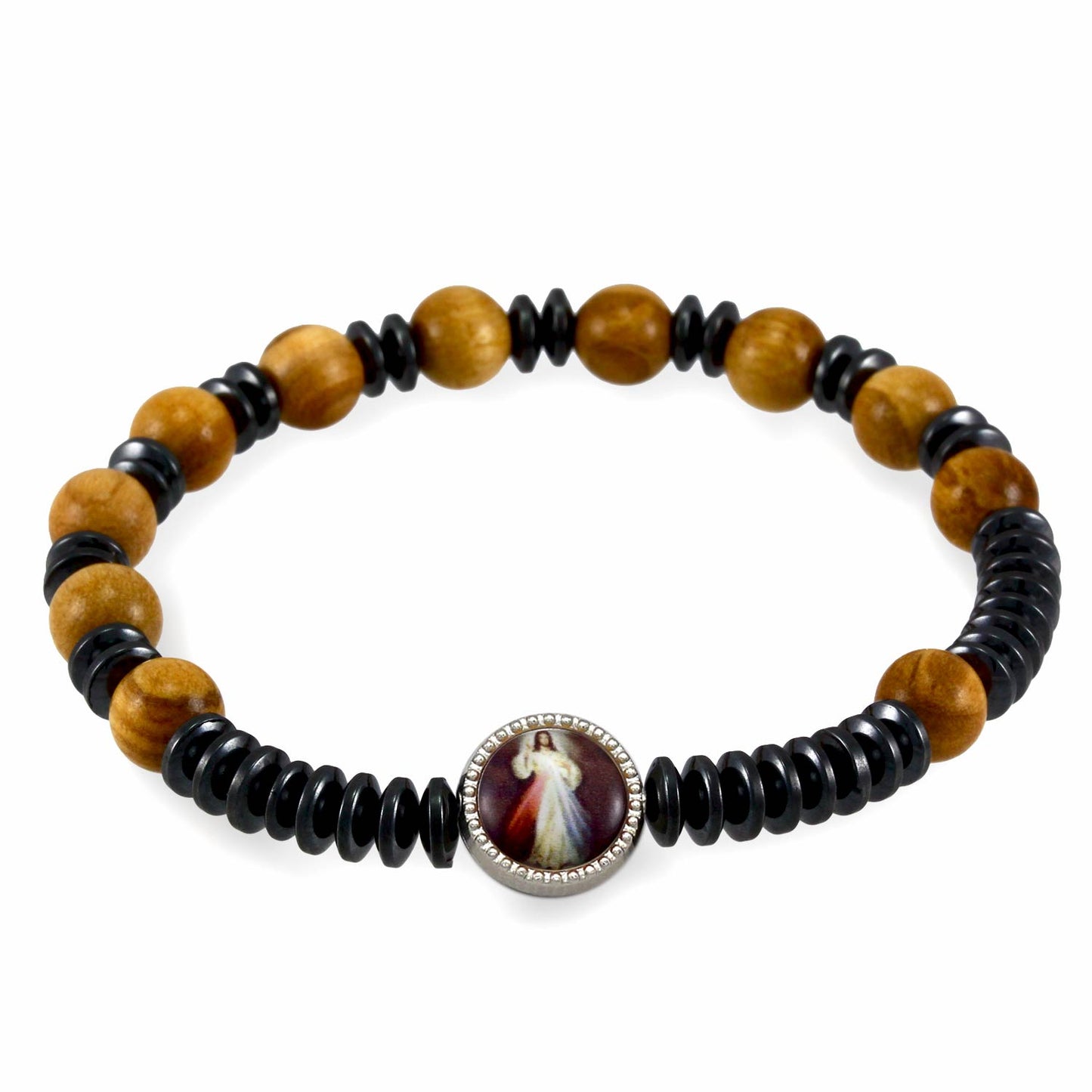 Olive Wood Rosary Bracelet with Medal For Men and Women 8-2827