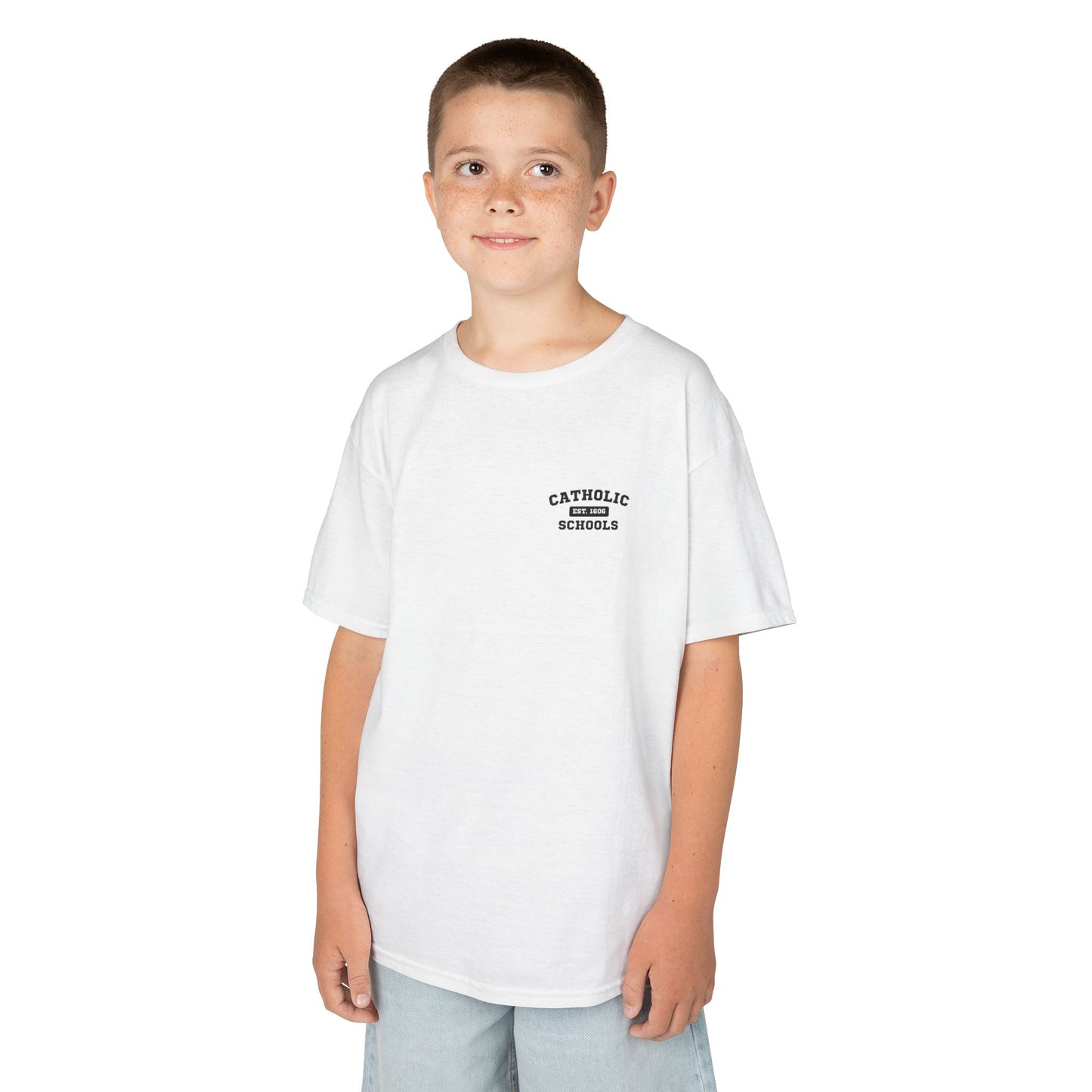Catholic Schools Est. 1606 Kids T-Shirt – "Play Hard ∙ Study Harder ∙ Pray Hardest" (Catholic Schools Series)