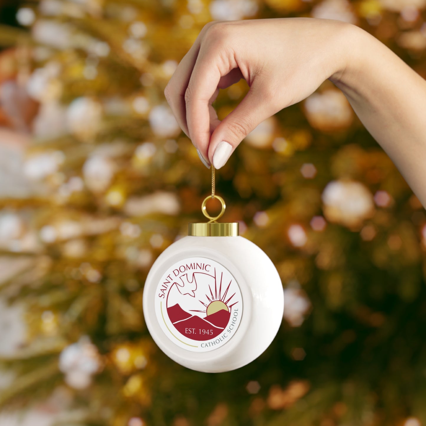 St Dominic School - Freeport, TN -   Christmas Ball Ornament — Festive Poinsettia & Candles Holiday Glass Ornament