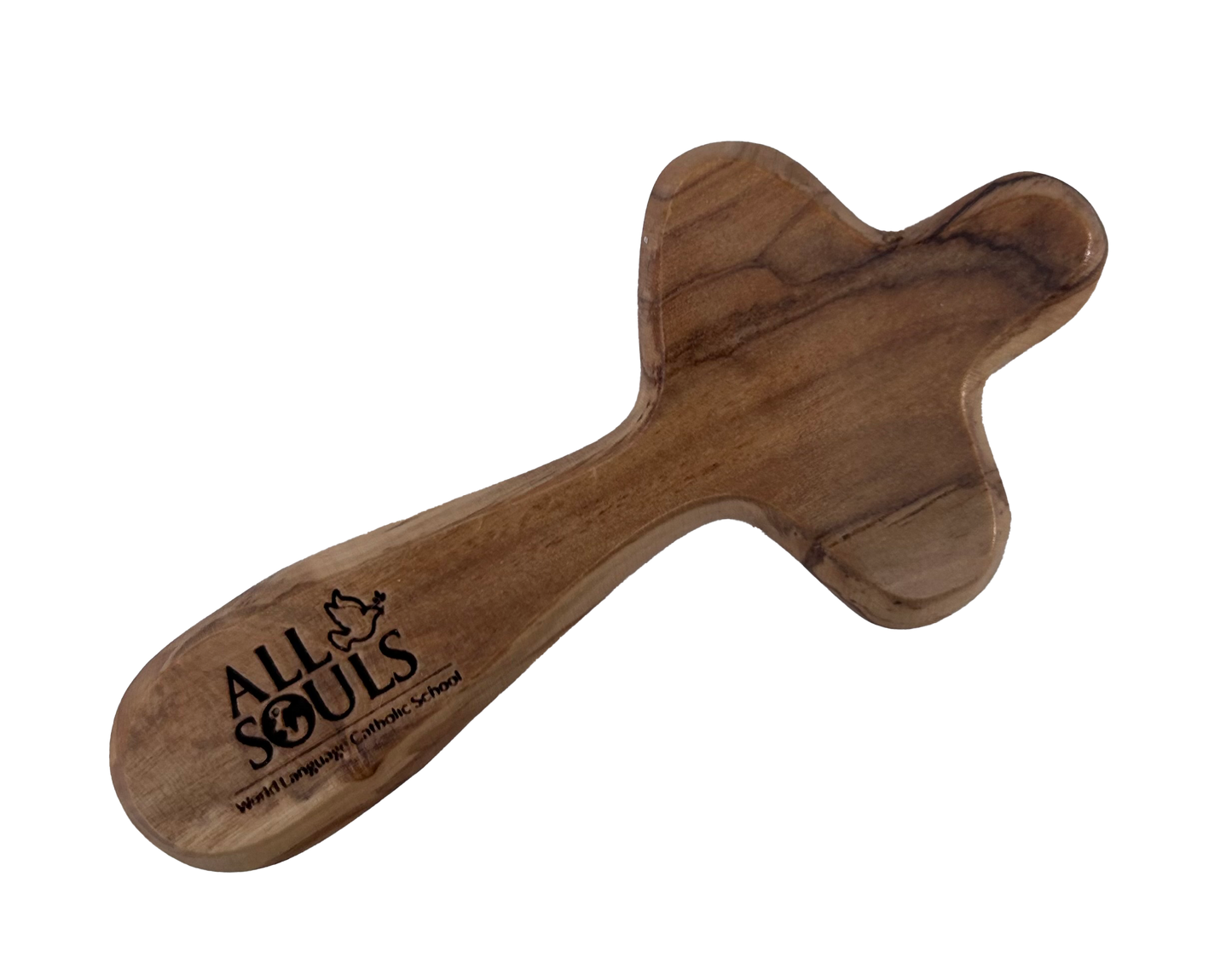 School Logo Engraved Olive Wood Pocket Cross