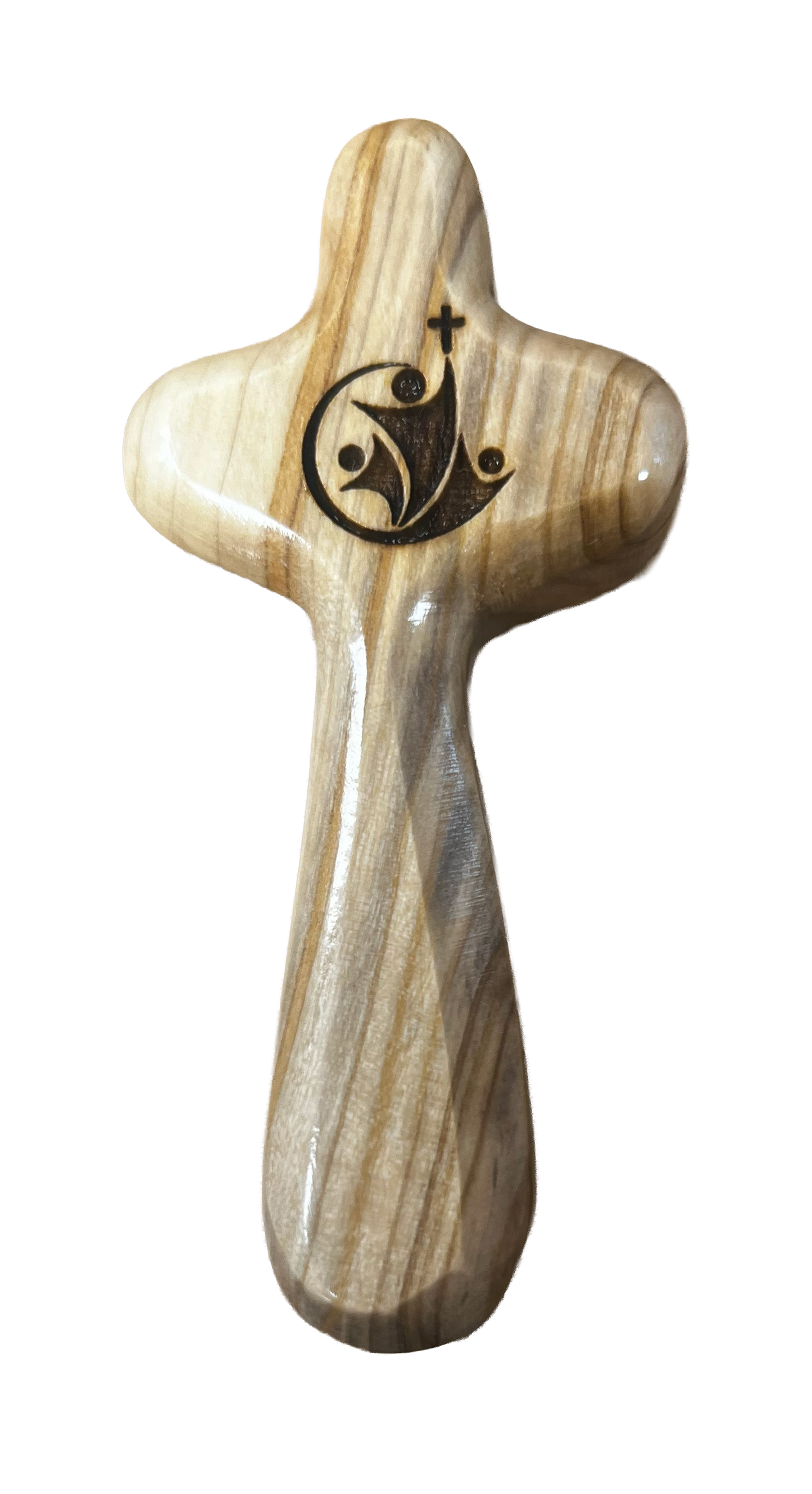 School Logo Engraved Olive Wood Pocket Cross