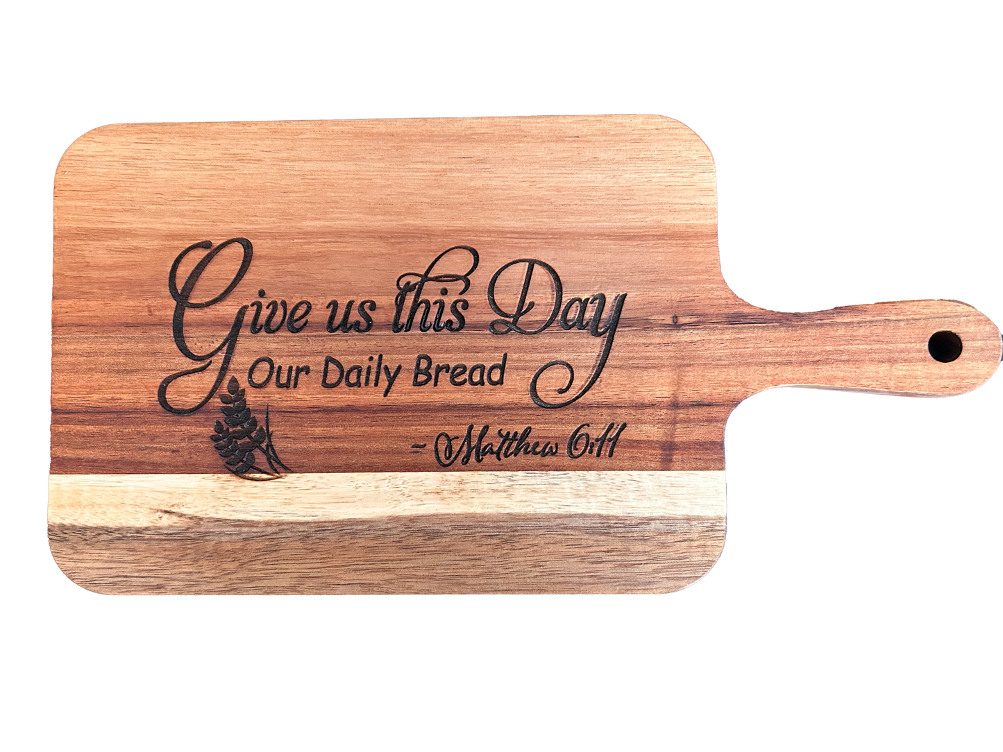 "Give us this Day our Daily Bread" Wood Breadboard with Handle