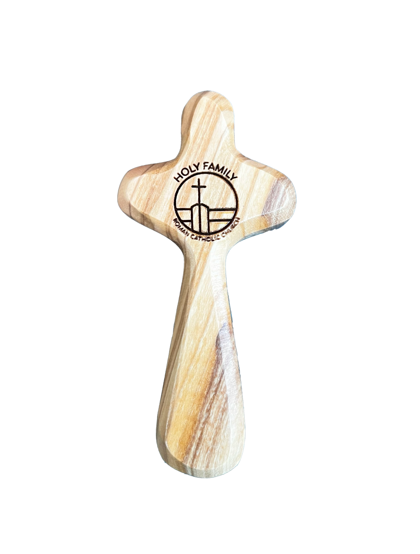 School Logo Engraved Olive Wood Pocket Cross