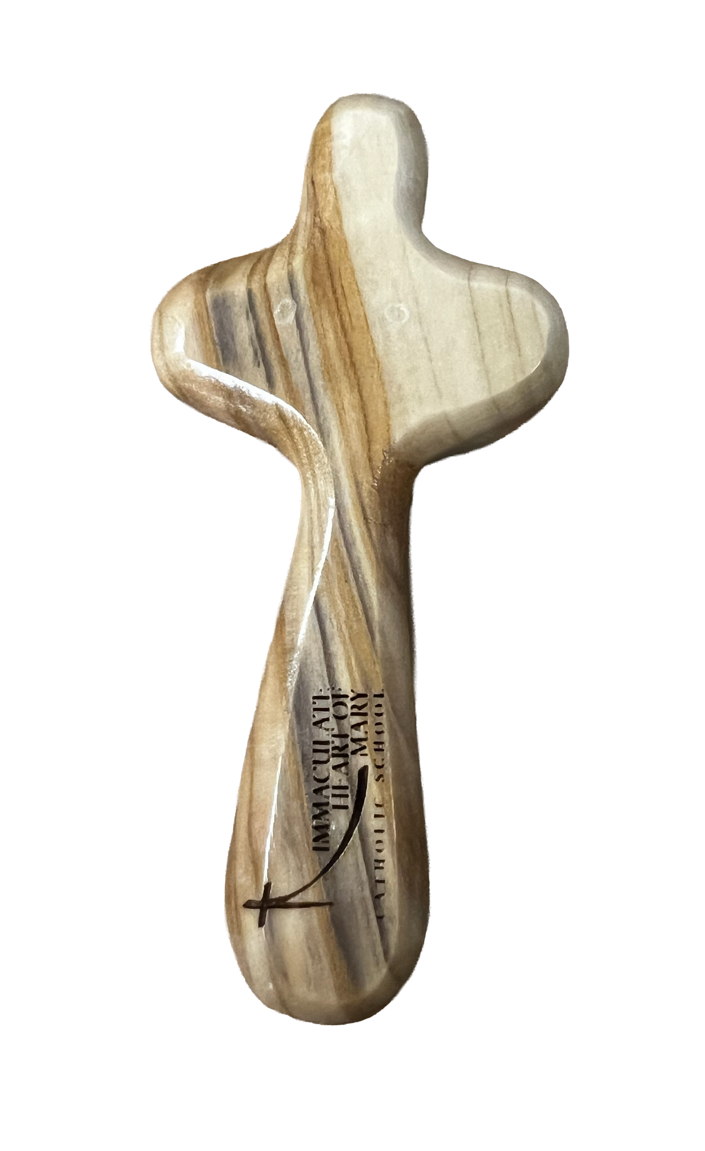 School Logo Engraved Olive Wood Pocket Cross