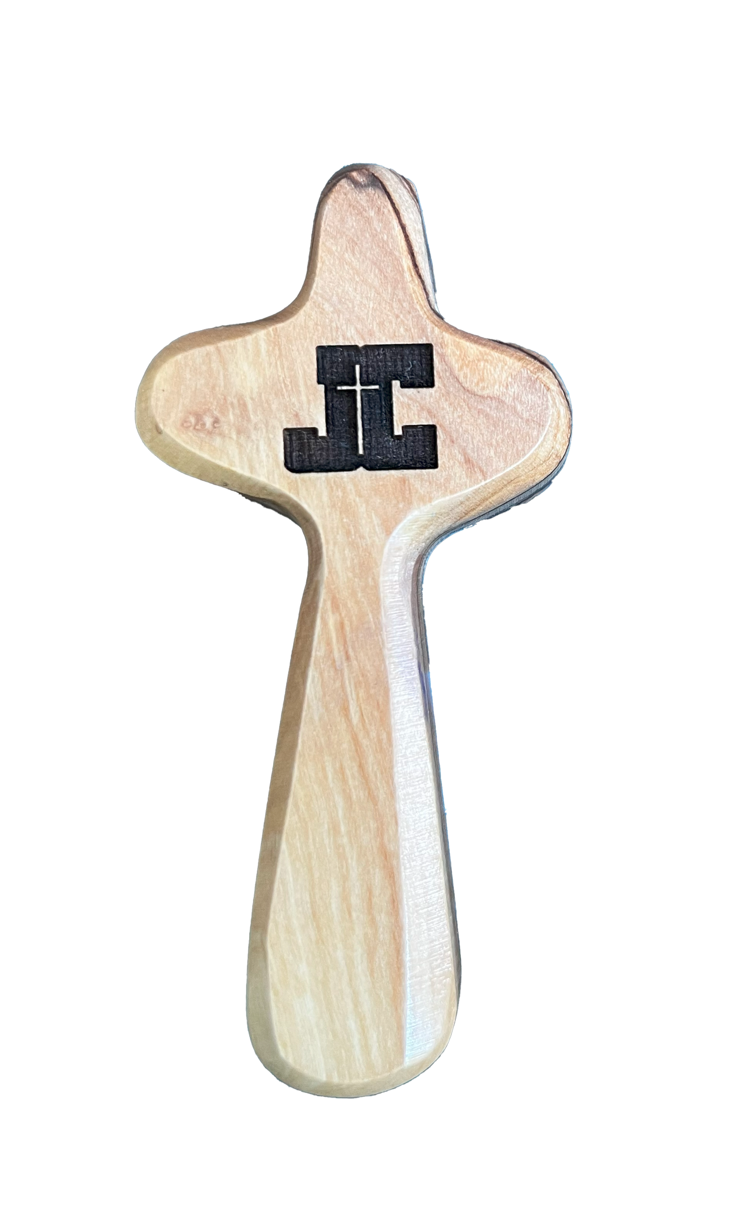 School Logo Engraved Olive Wood Pocket Cross