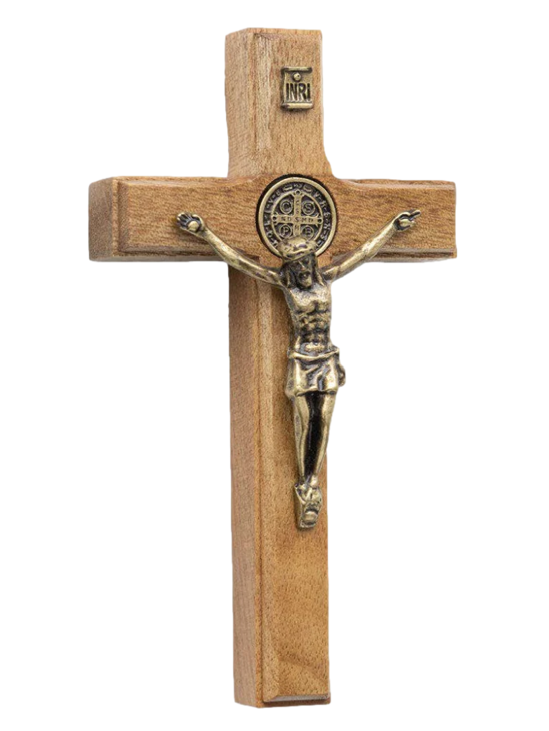 Light Wood Crucifix with Antique Gold Corpus