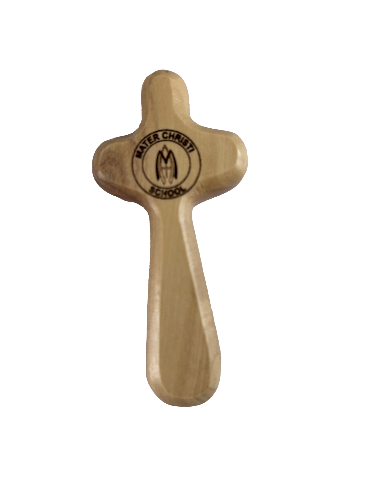 School Logo Engraved Olive Wood Pocket Cross