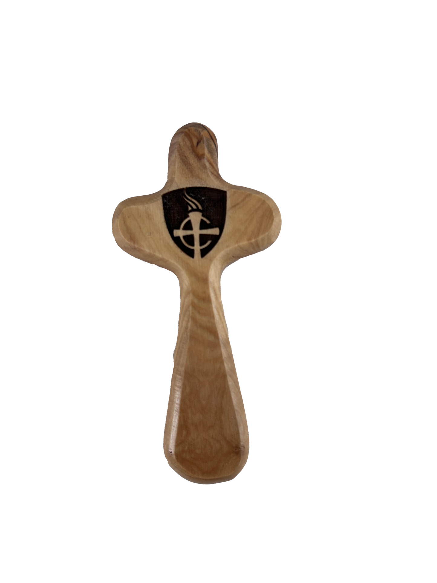 School Logo Engraved Olive Wood Pocket Cross