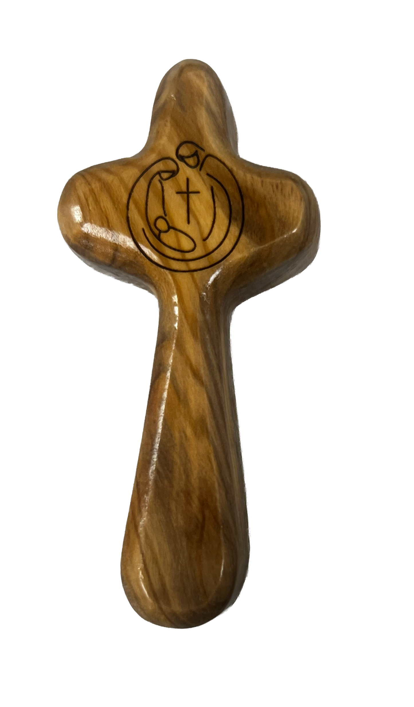 School Logo Engraved Olive Wood Pocket Cross