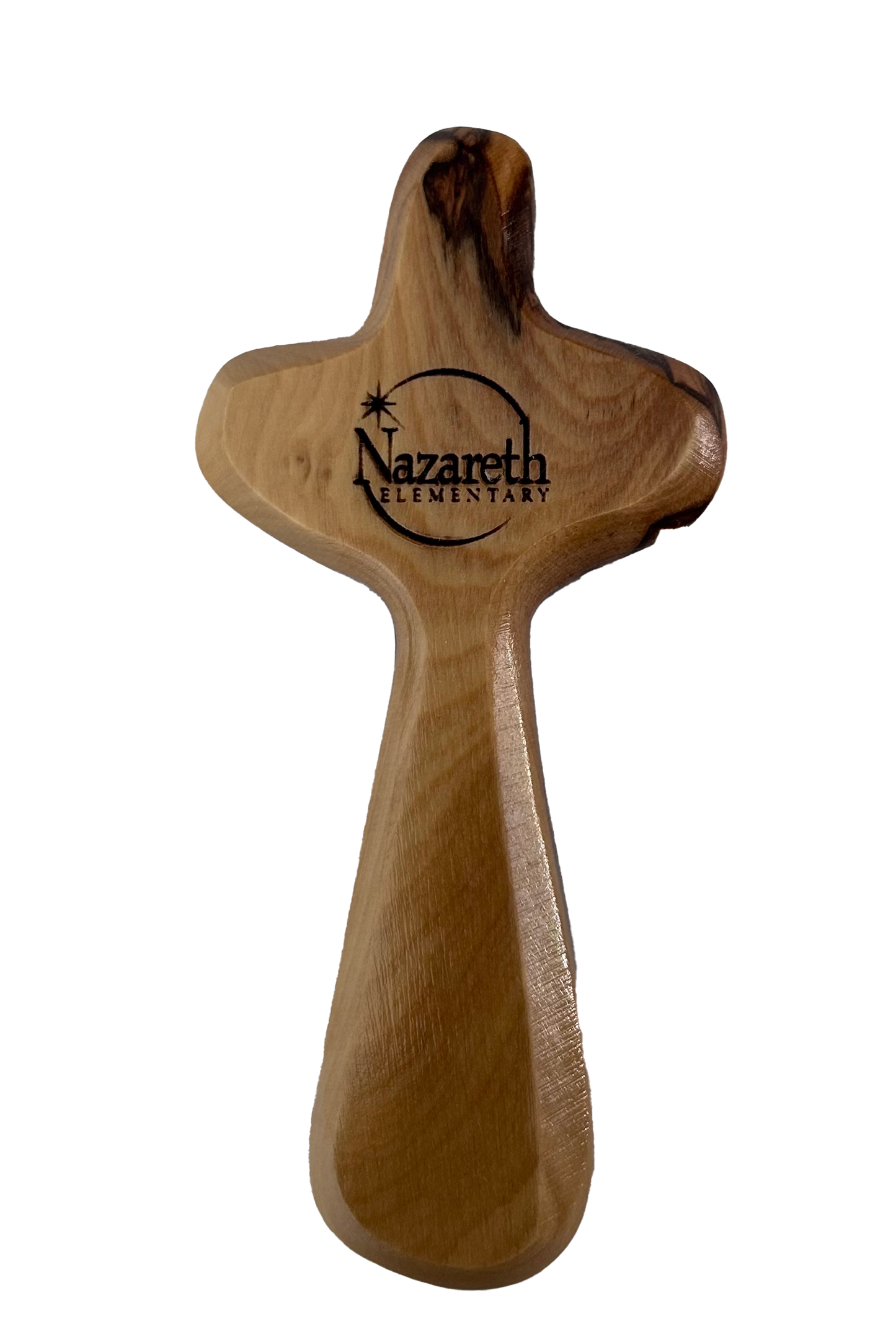 School Logo Engraved Olive Wood Pocket Cross
