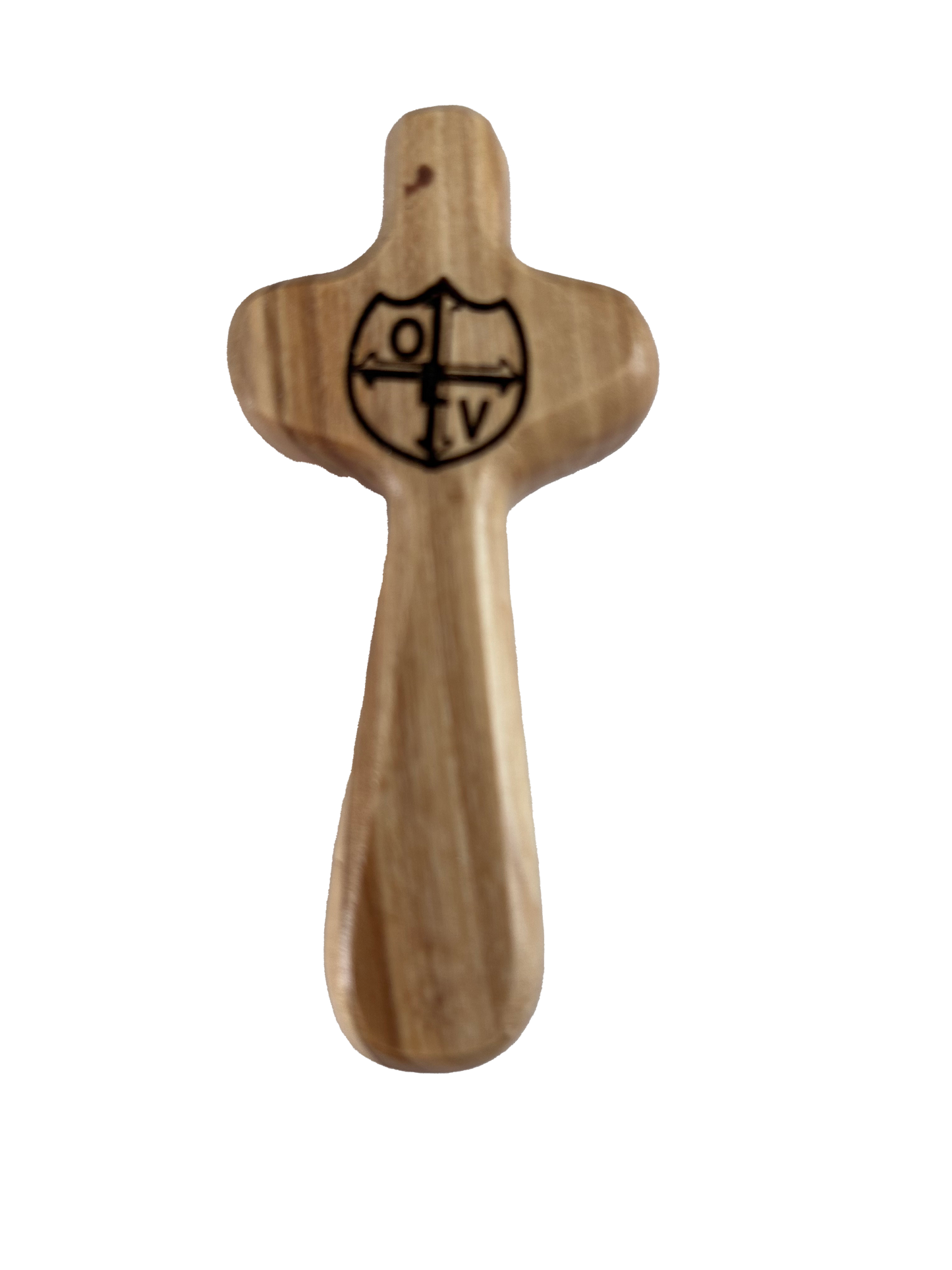 School Logo Engraved Olive Wood Pocket Cross