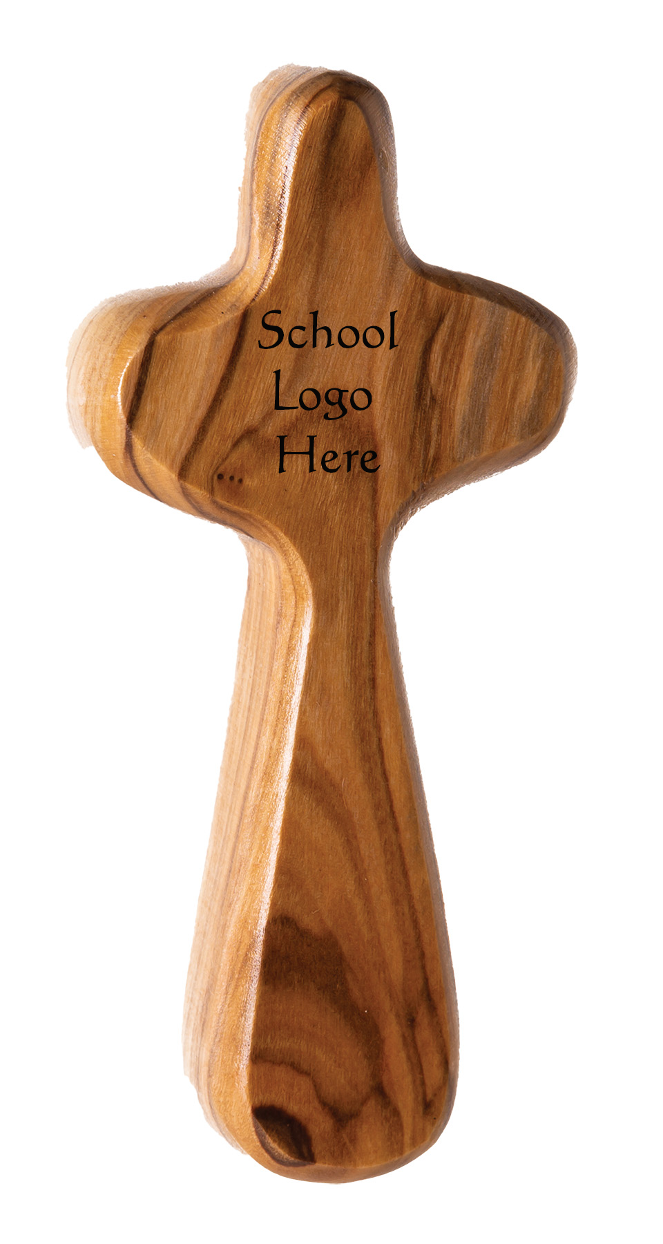 School Logo Engraved Olive Wood Pocket Cross