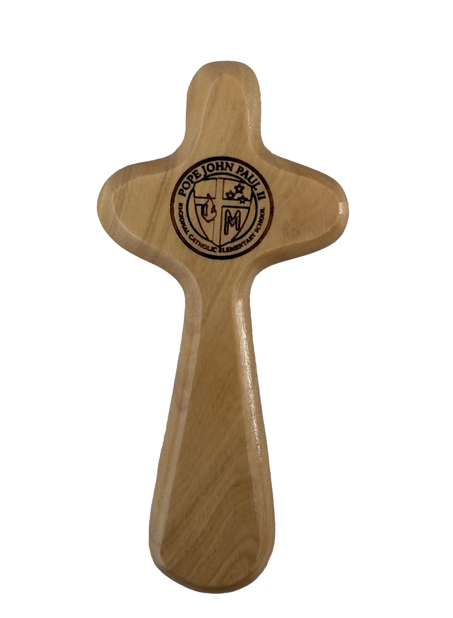 School Logo Engraved Olive Wood Pocket Cross