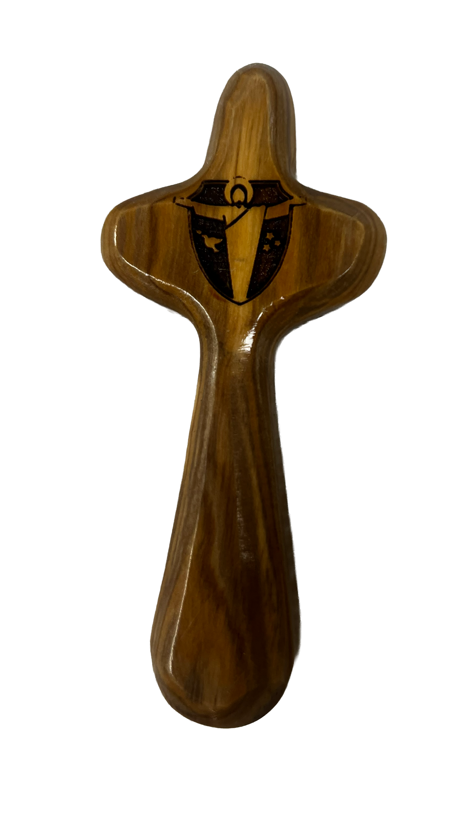 School Logo Engraved Olive Wood Pocket Cross