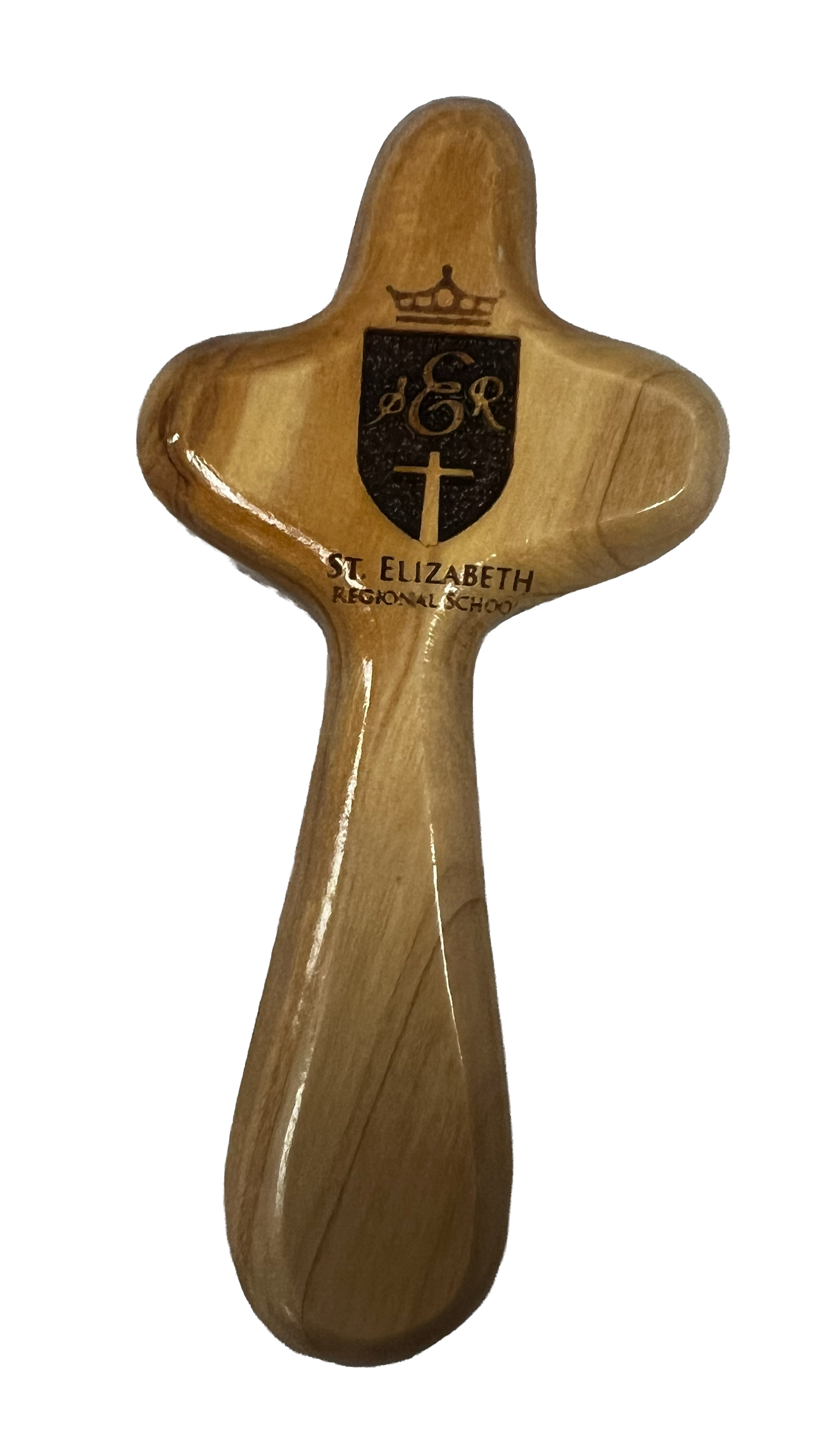 School Logo Engraved Olive Wood Pocket Cross