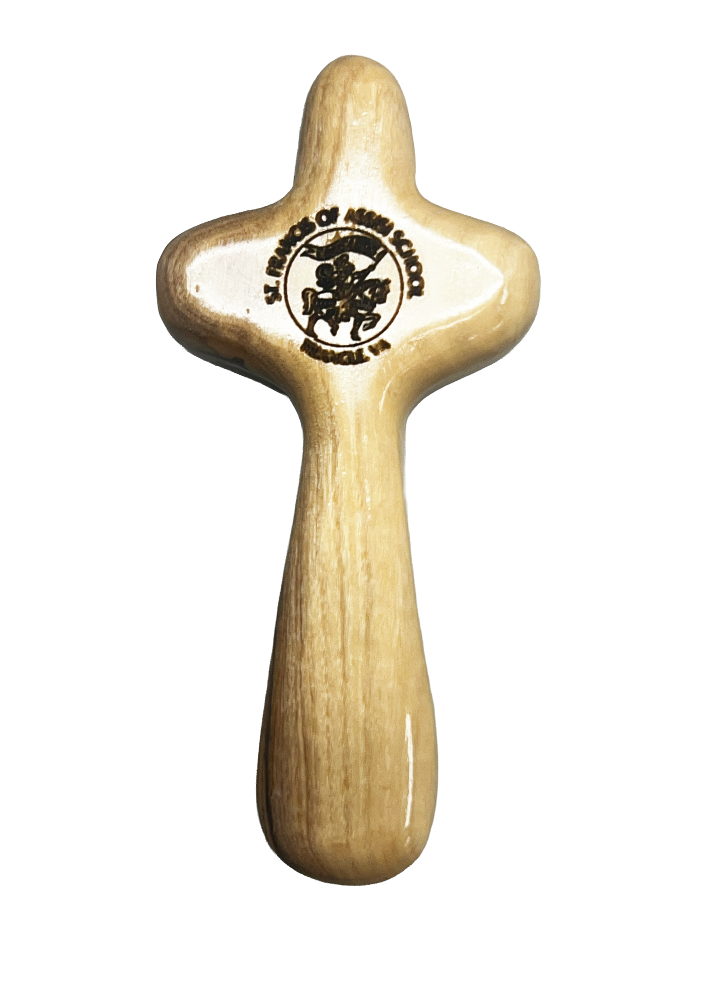 School Logo Engraved Olive Wood Pocket Cross