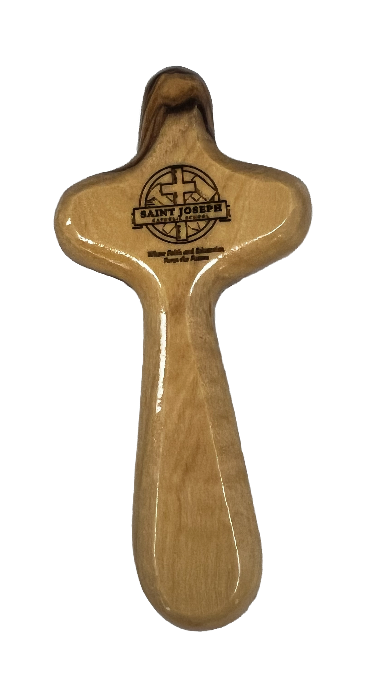 School Logo Engraved Olive Wood Pocket Cross