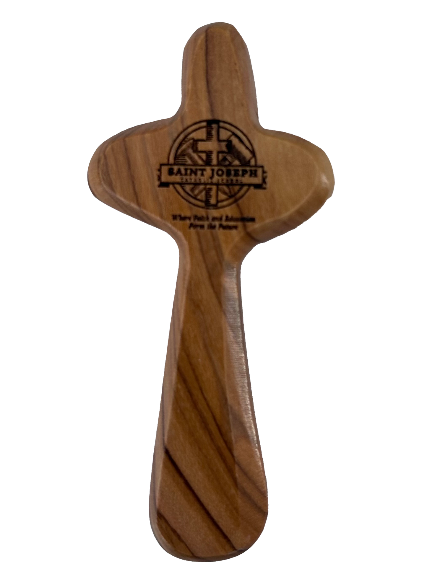 School Logo Engraved Olive Wood Pocket Cross