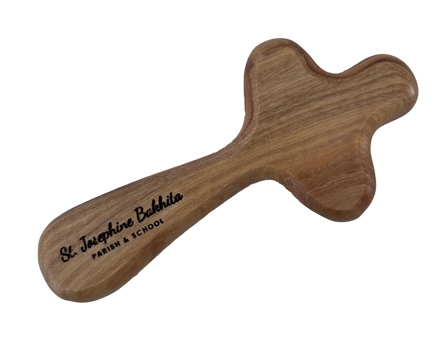 School Logo Engraved Olive Wood Pocket Cross