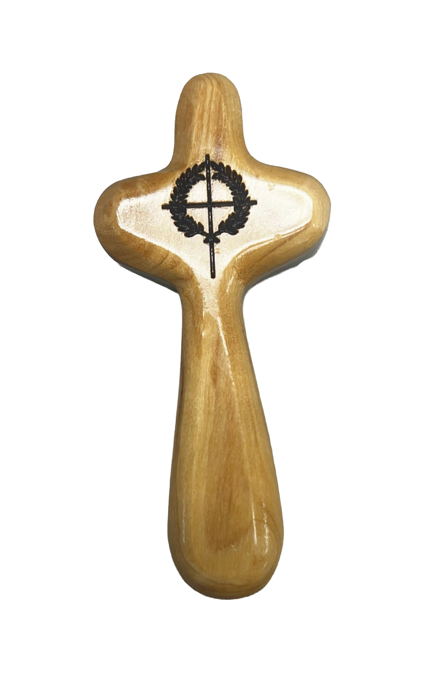 School Logo Engraved Olive Wood Pocket Cross
