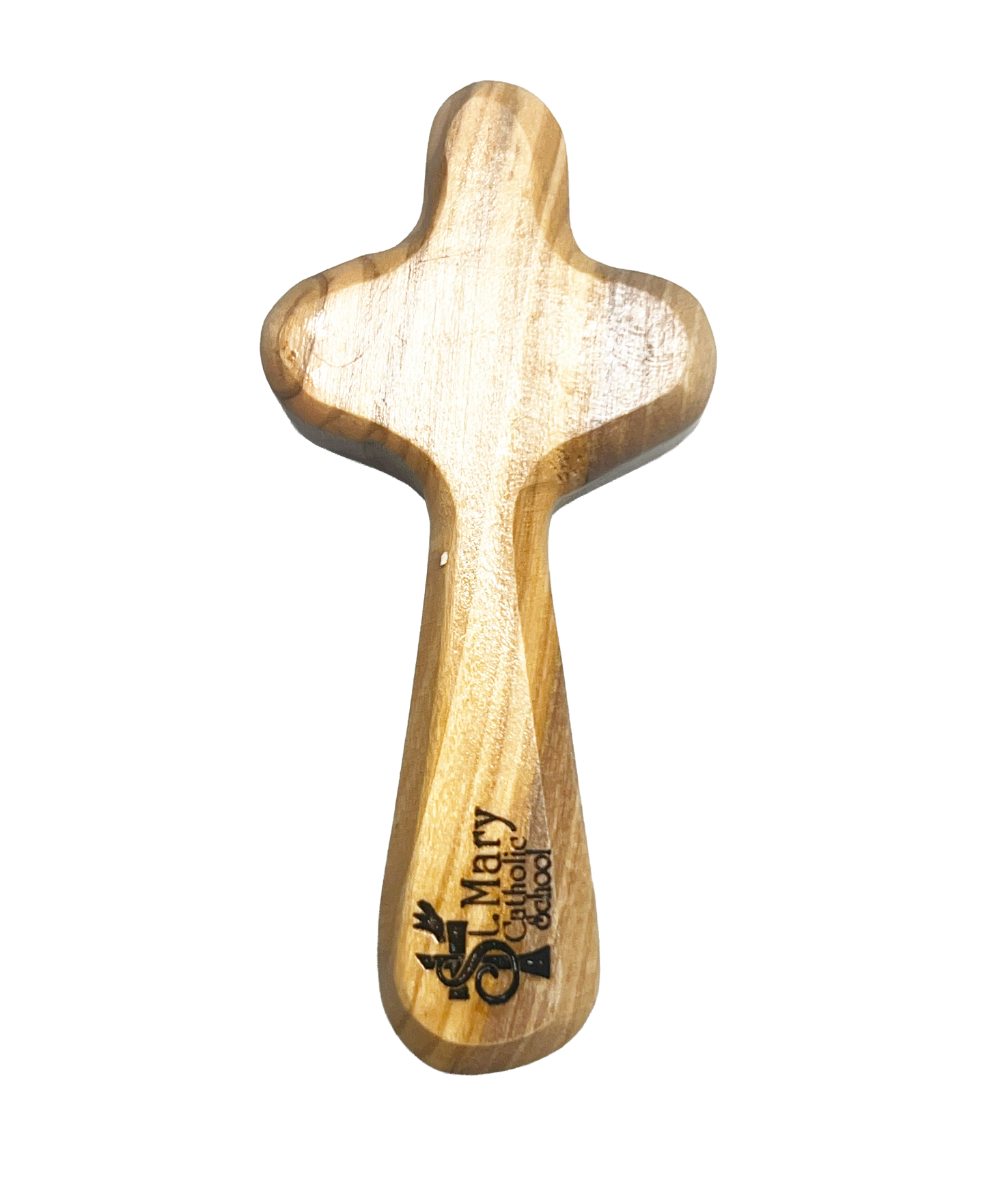 School Logo Engraved Olive Wood Pocket Cross