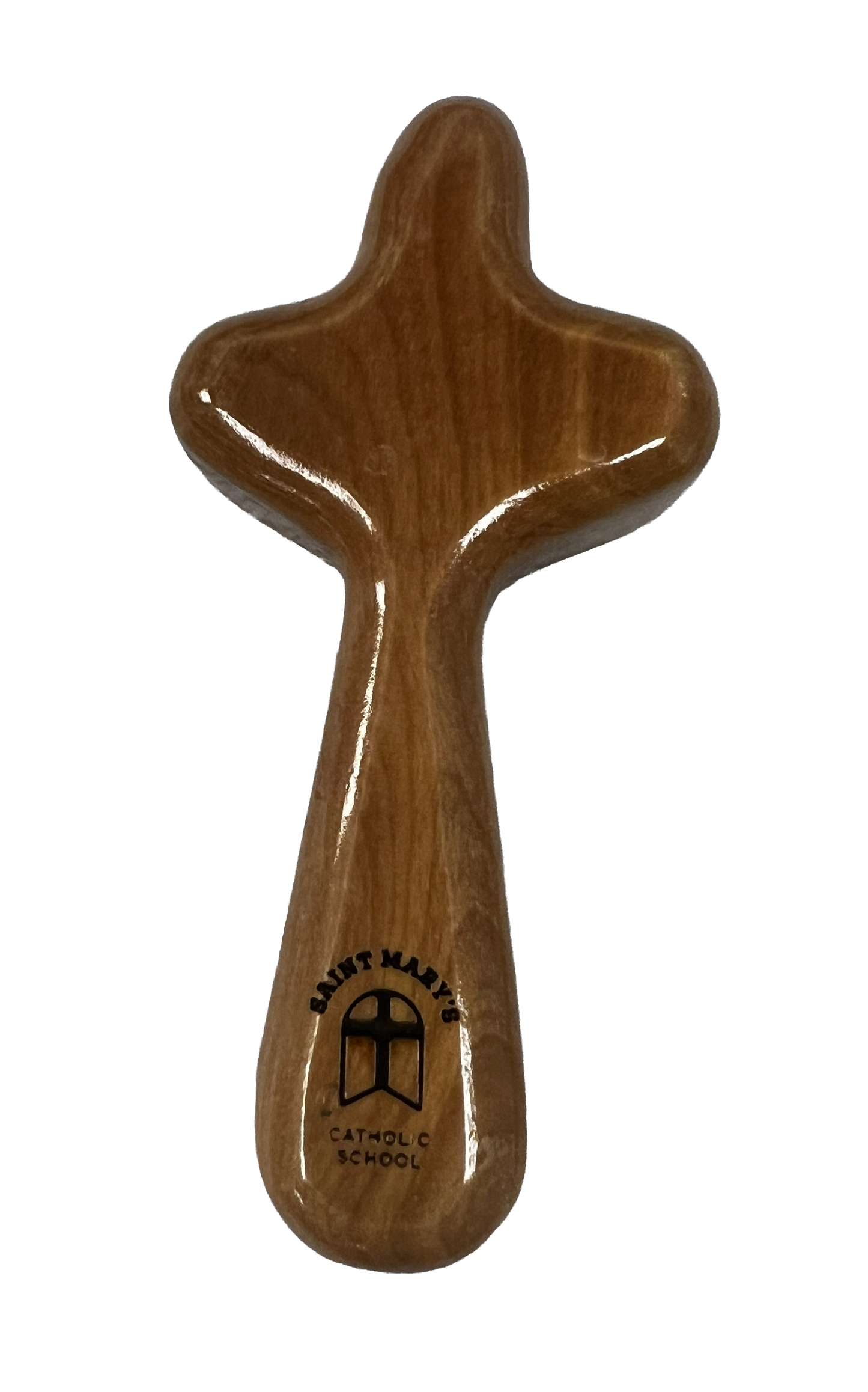 School Logo Engraved Olive Wood Pocket Cross