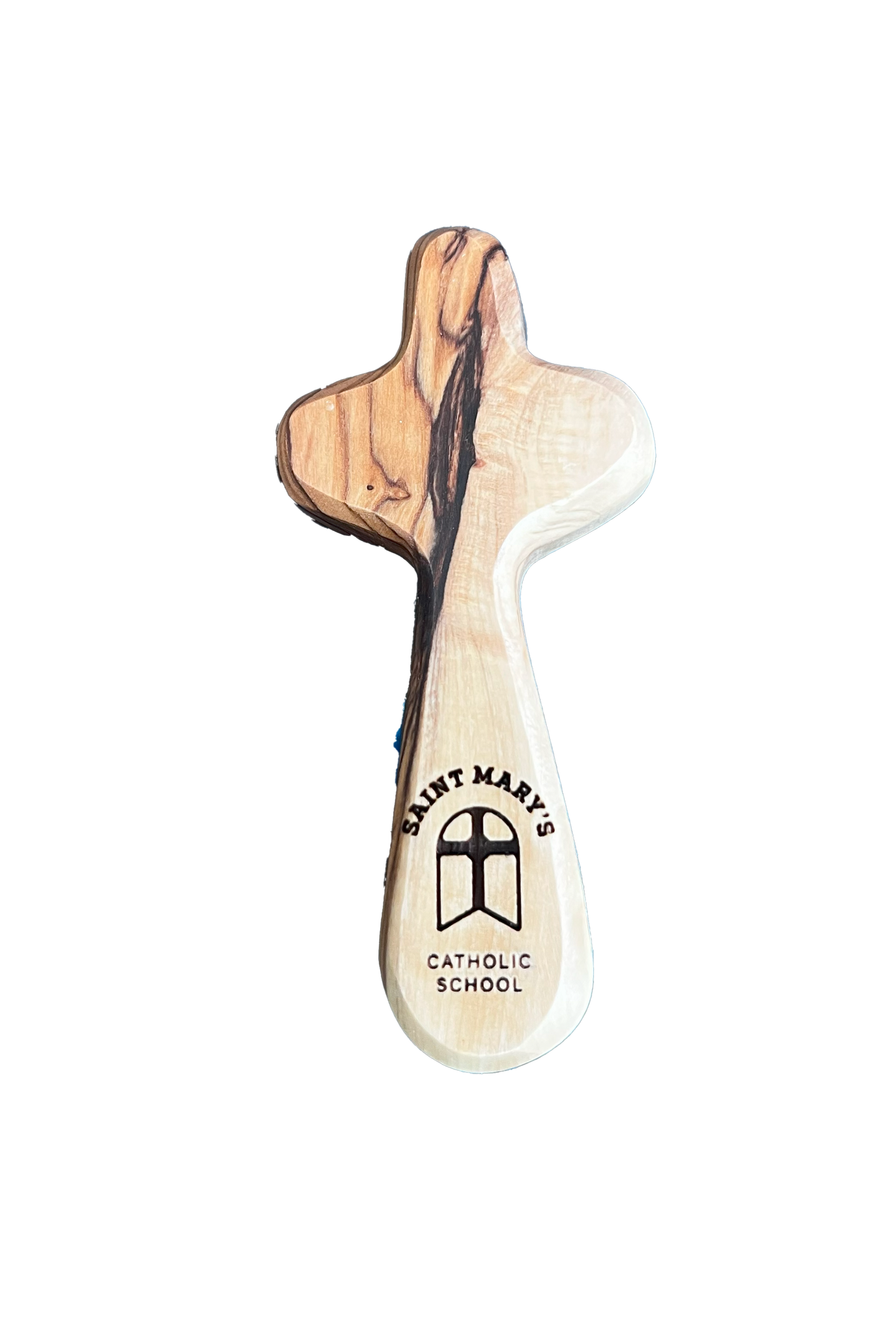 School Logo Engraved Olive Wood Pocket Cross