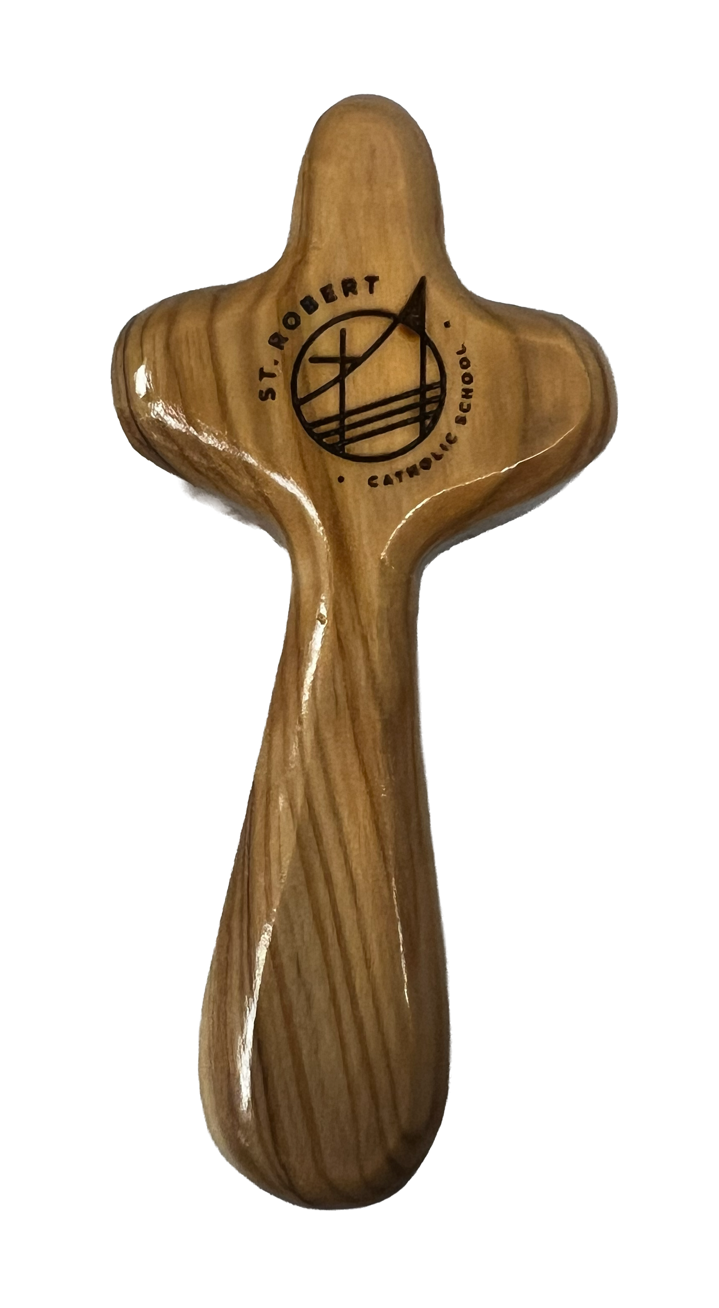School Logo Engraved Olive Wood Pocket Cross