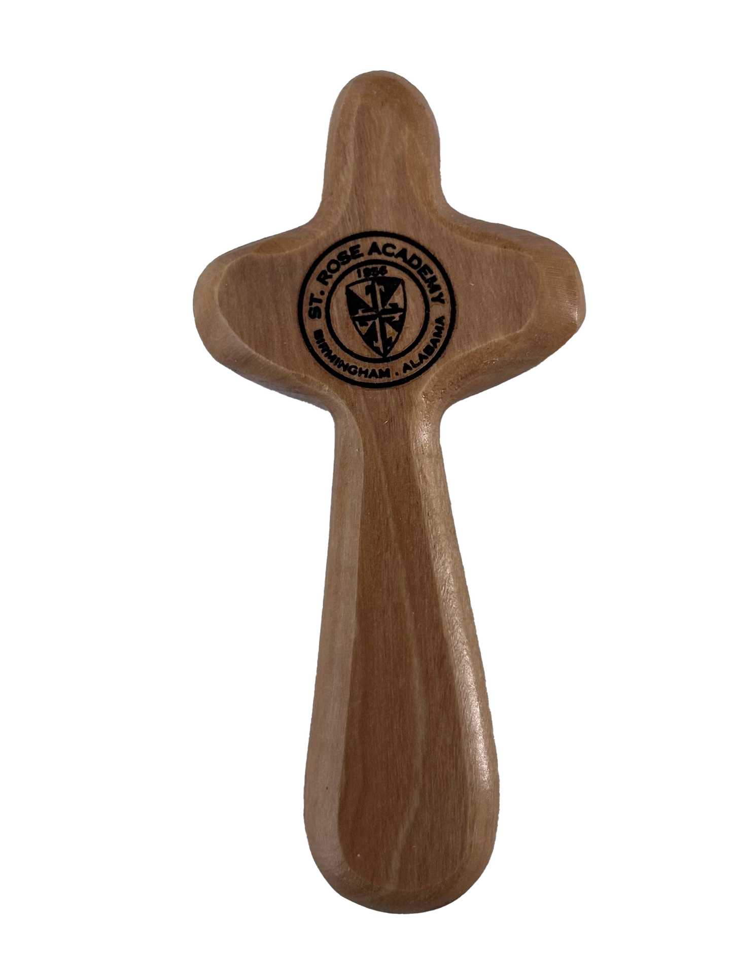 School Logo Engraved Olive Wood Pocket Cross