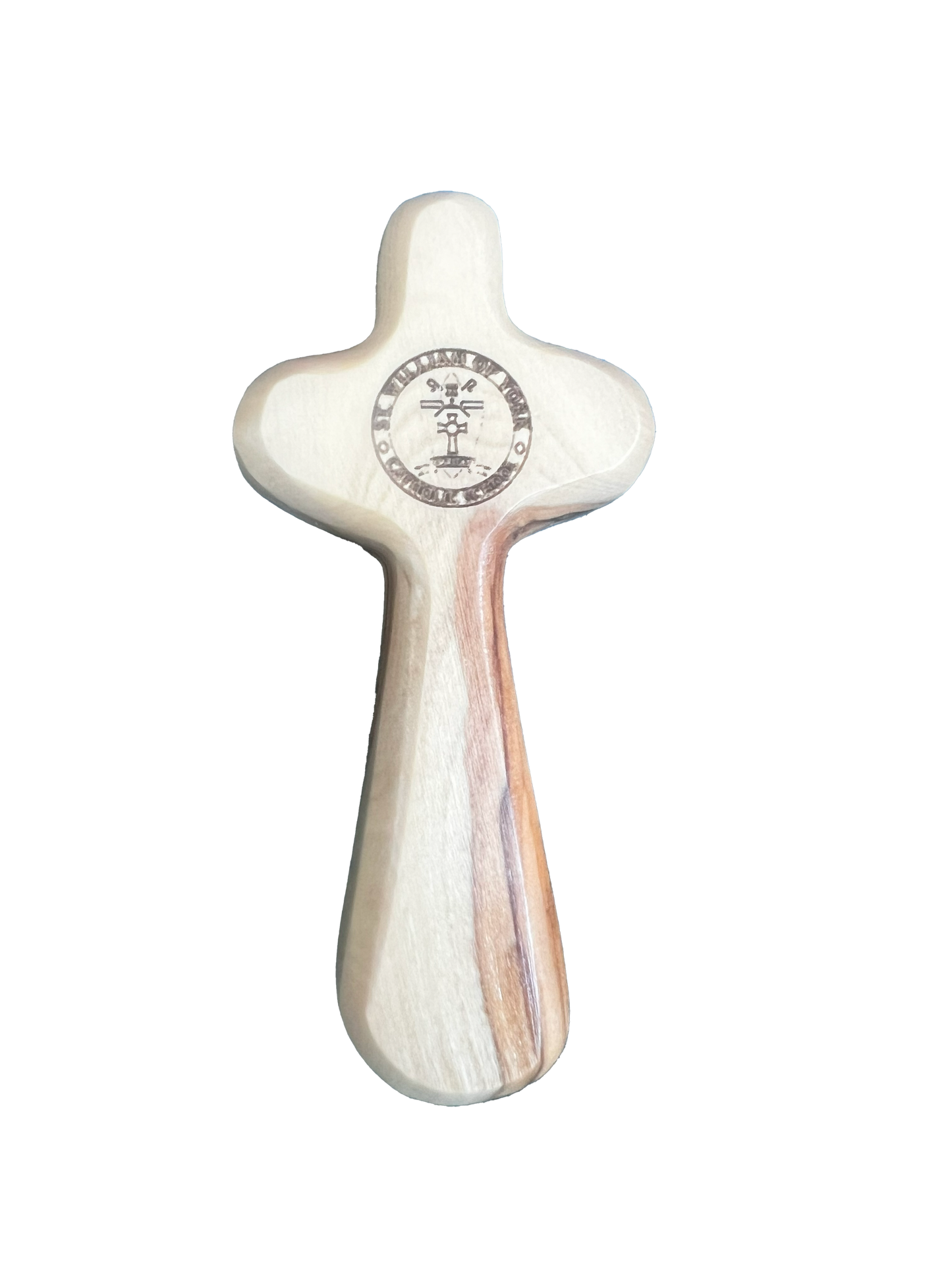 School Logo Engraved Olive Wood Pocket Cross